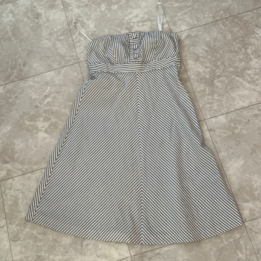 GAP Striped Gray Strapless Dress 0